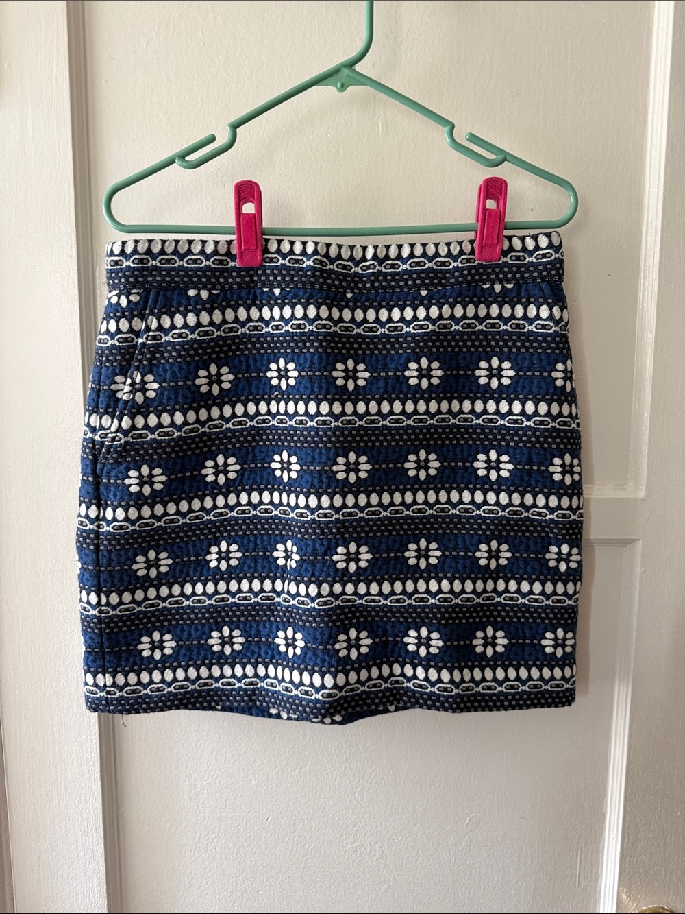 J. Crew Navy Blue Floral Pattern Knit Mini Skirt